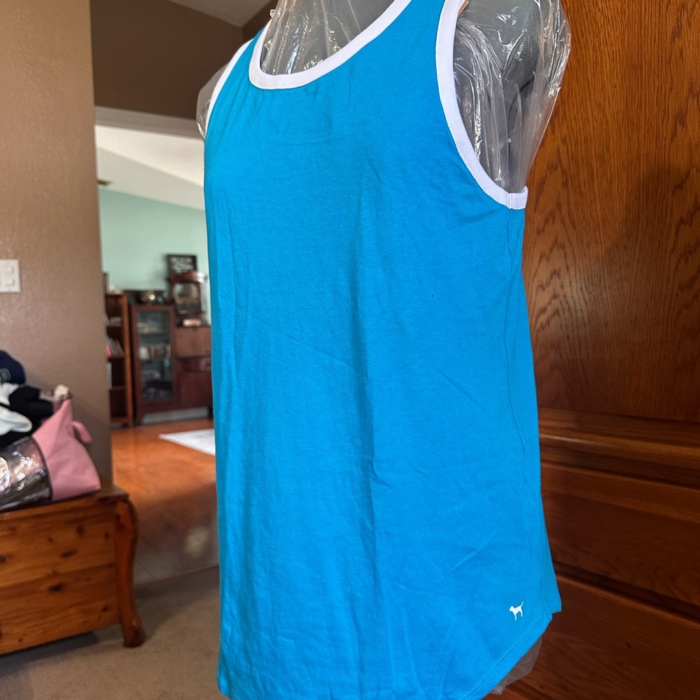 NWT Pink Victoria secret vibrant Blue Tank Top with White Trim size small